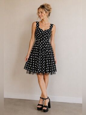 Hot Topic Black with White Polka Dot Swing Dress Size XS  *Like New* 🖤